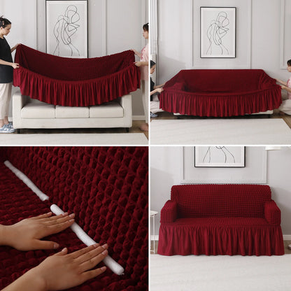 Bubble Sofa Cover With Frill | Stretchable Sofa Slipcover