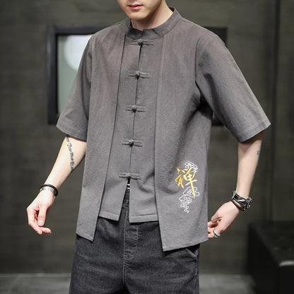 Traditional Chinese Shirt for Men | Men's Linen Short Sleeve Shirt