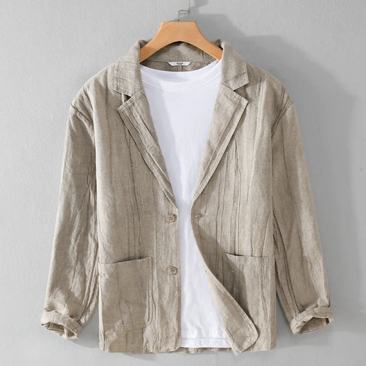 Summer Linen Blazer for Men | Pleated Long Sleeve Blazer