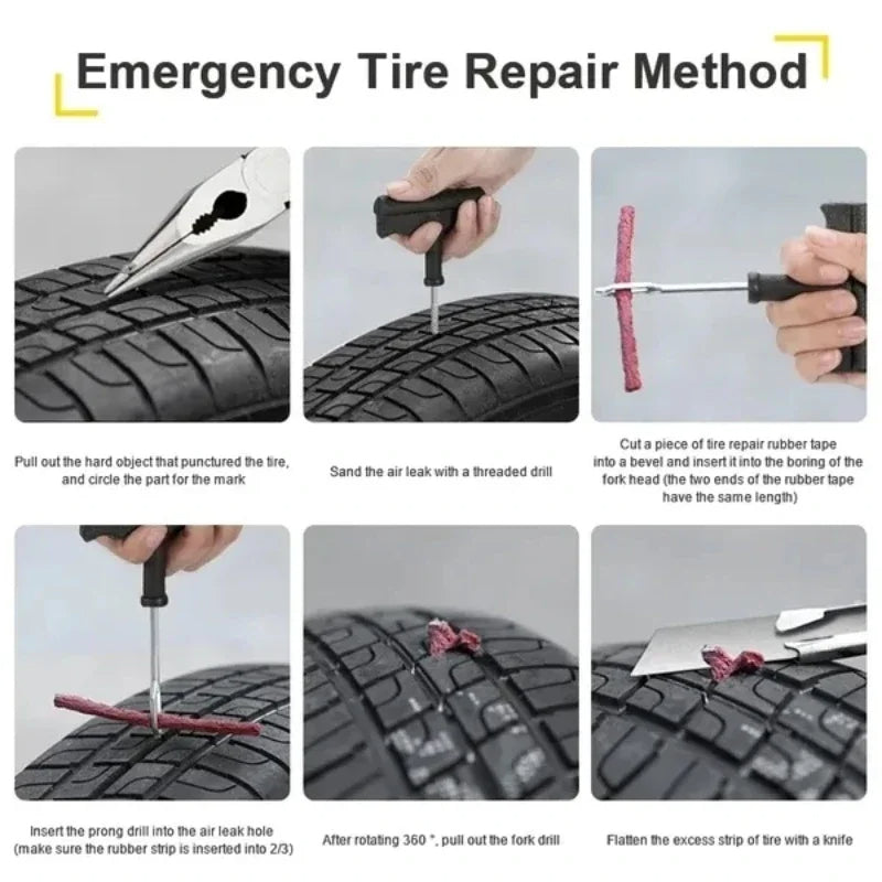 Easy-to-Use Puncture Tire Repair Kit with 30+30 Rubber Strip