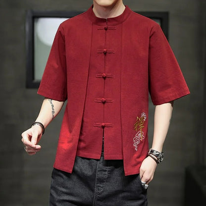 Traditional Chinese Shirt for Men | Men's Linen Short Sleeve Shirt