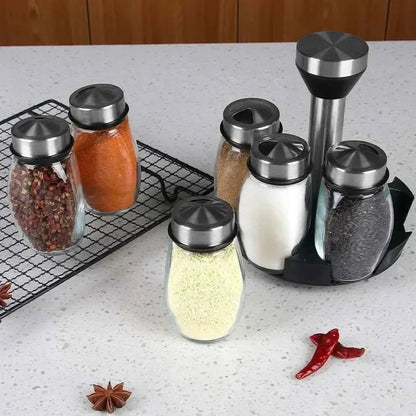 7 Glass Spice Jar with 360-Degree Rotating Rack