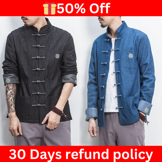 Cheongsam Denim Shirt for men, Chinese style Denim Jacket