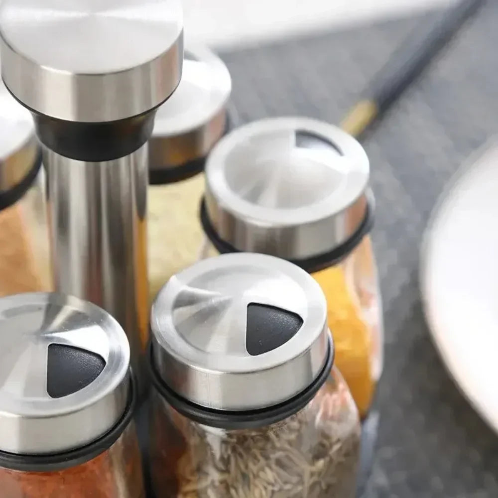 7 Glass Spice Jar with 360-Degree Rotating Rack