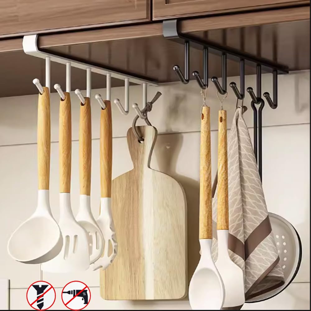 Punch-free Cupboard Iron Hooks | Kitchen Cupboard Under Shelf Mug Cup Hanger