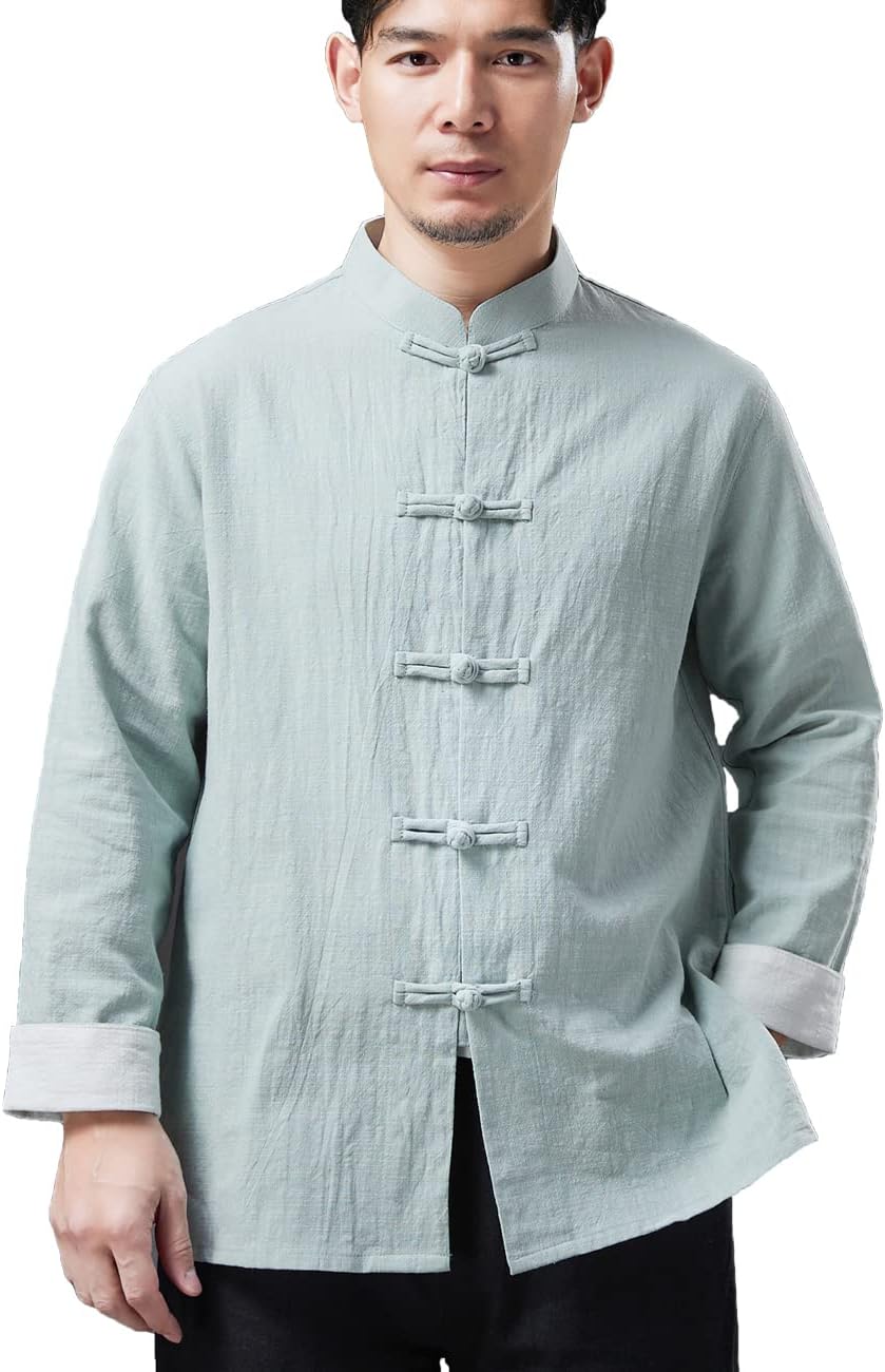 Men's Chinese Traditional Cotton Linen Tang Shirt, Long Sleeves Shirt