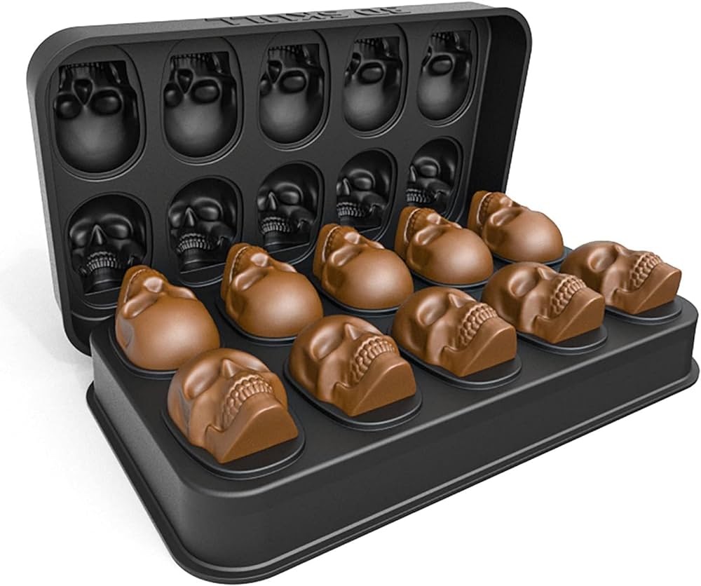 Silicone 10-Cavity Skull Ice Mold Tray with Funnel