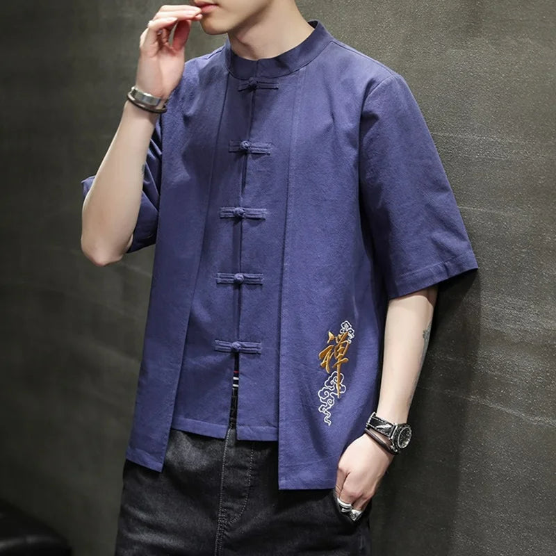 Traditional Chinese Shirt for Men | Men's Linen Short Sleeve Shirt