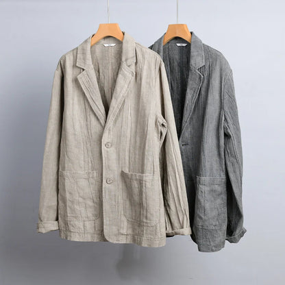 Summer Linen Blazer for Men | Pleated Long Sleeve Blazer