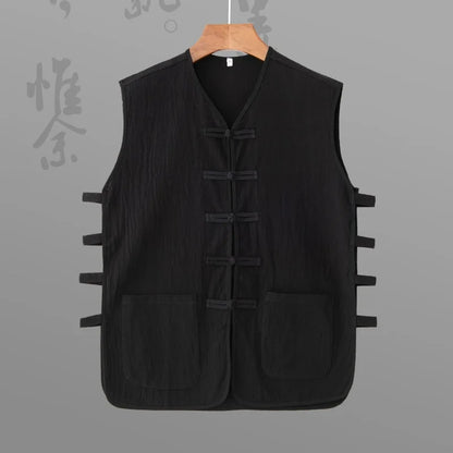 Classic Chinese Sleeveless Vest For Men, Cotton Kung Fu Vest