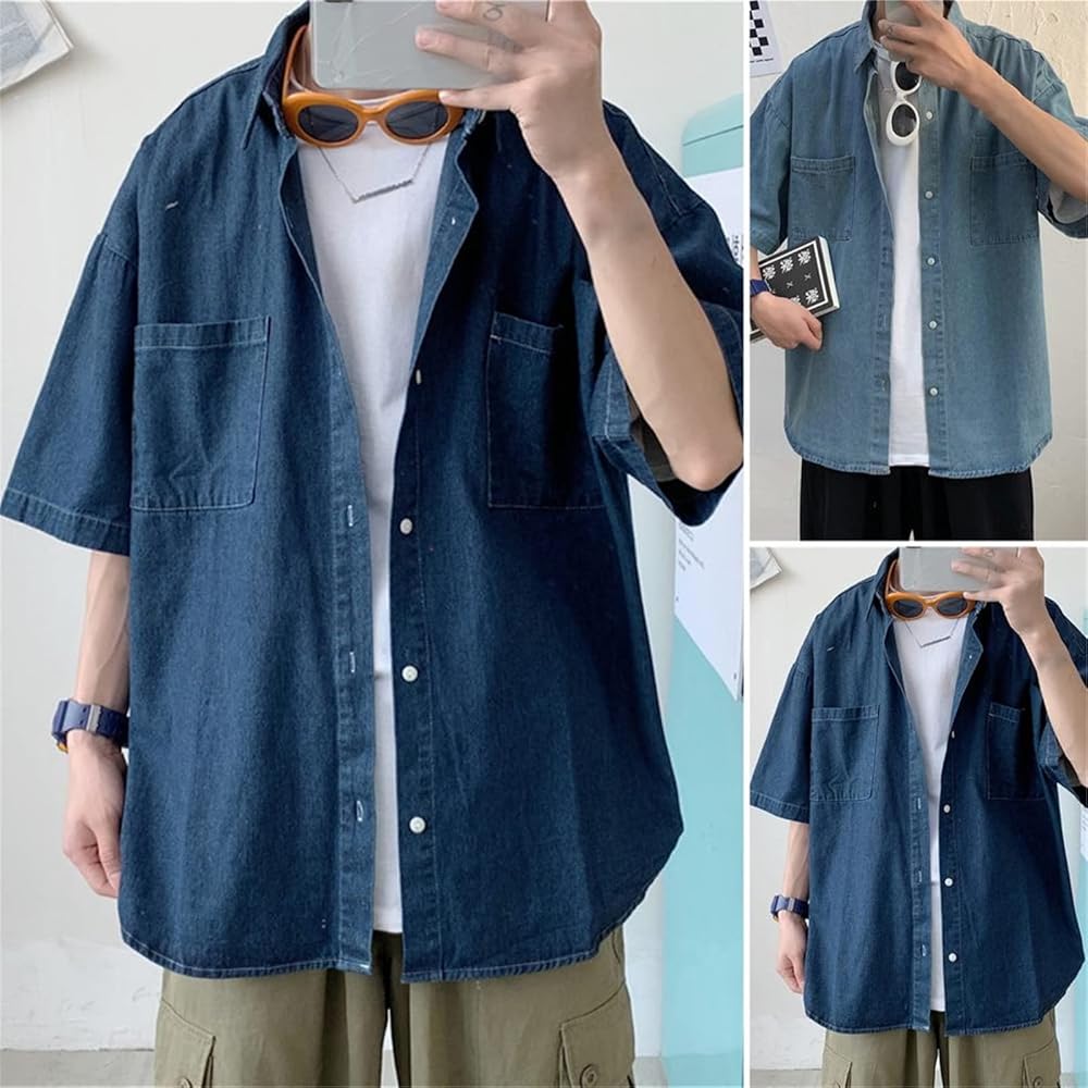 Men’s Summer Short-Sleeved Denim Shirt – Lightweight & Comfortable