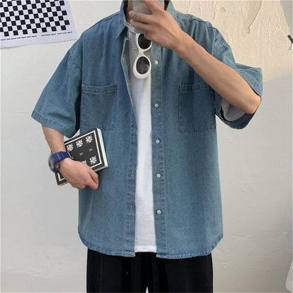 Men’s Summer Short-Sleeved Denim Shirt – Lightweight & Comfortable