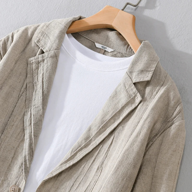 Summer Linen Blazer for Men | Pleated Long Sleeve Blazer