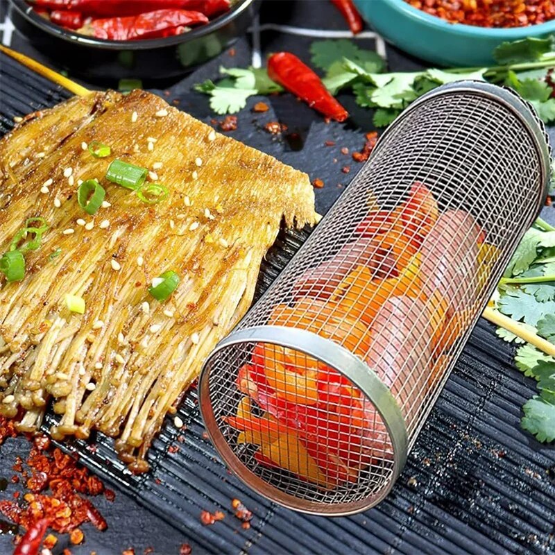 Barbecue Rolling Grilling Steel Basket hookupcart