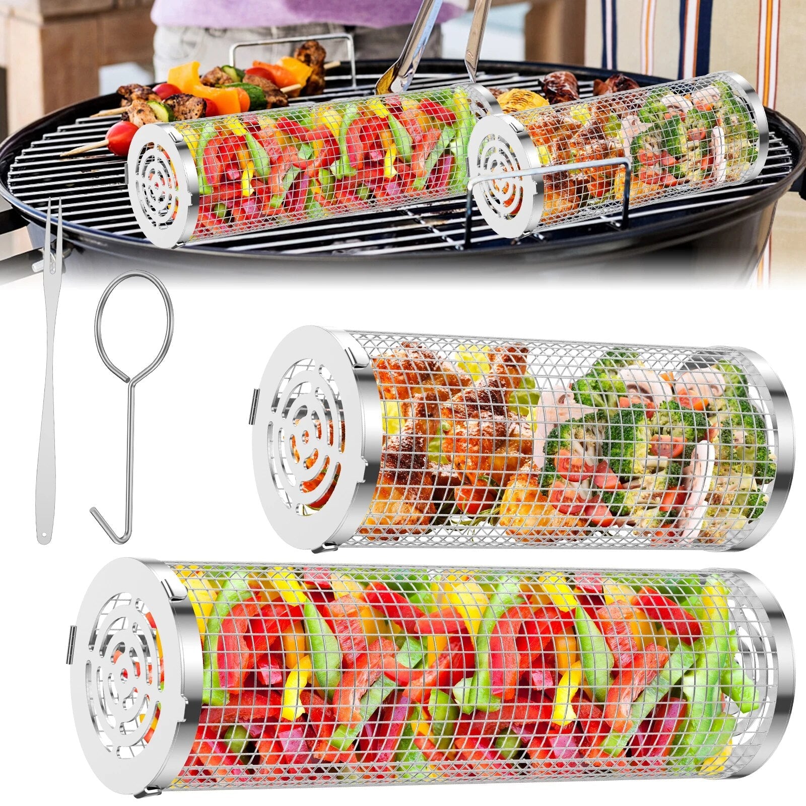 Barbecue Rolling Grilling Steel Basket hookupcart