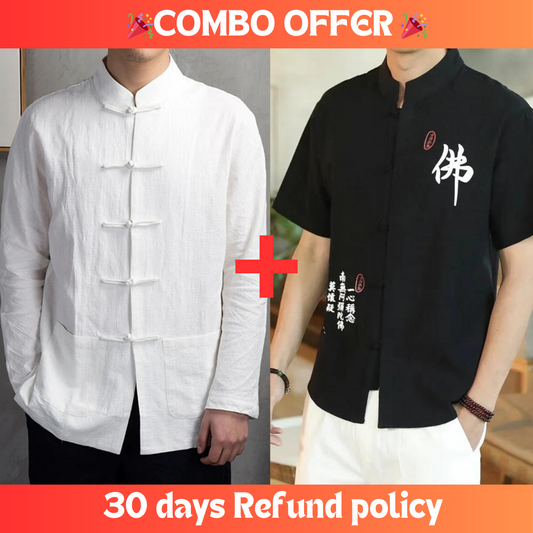 Combo Of Chinese Tang Shirts, Duo of long sleeves and short sleeves Tang shirts