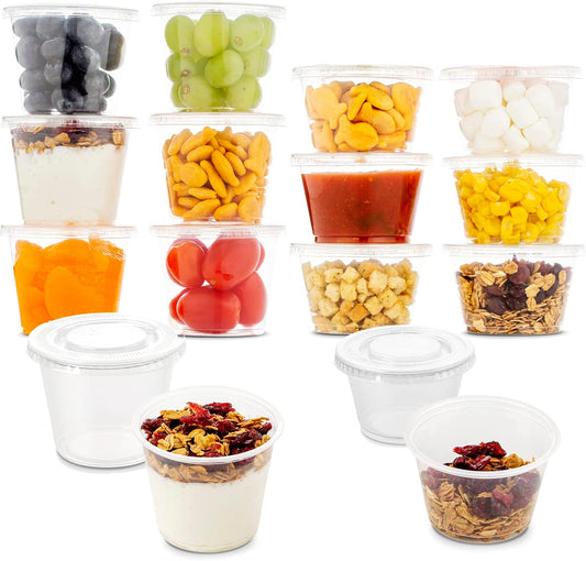 DuraHome Food Storage Containers with Lids 8oz, 16oz, 32oz Freezer Deli Cups Combo Pack, 44 Sets BPA-Free Leakproof Round Clear Takeout Container Meal Prep Microwavable, Airtight Lids (Mixed Sizes) hookupcart