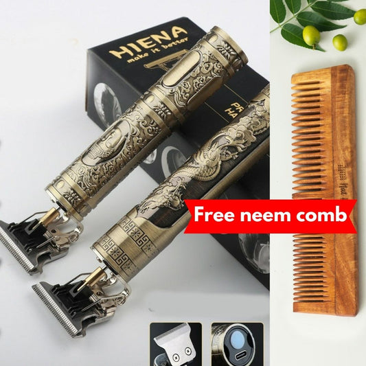 Free Neem comb + Golden Metal T Blade Trimmer Rechargeable, Waterproof Zero gap Professional level