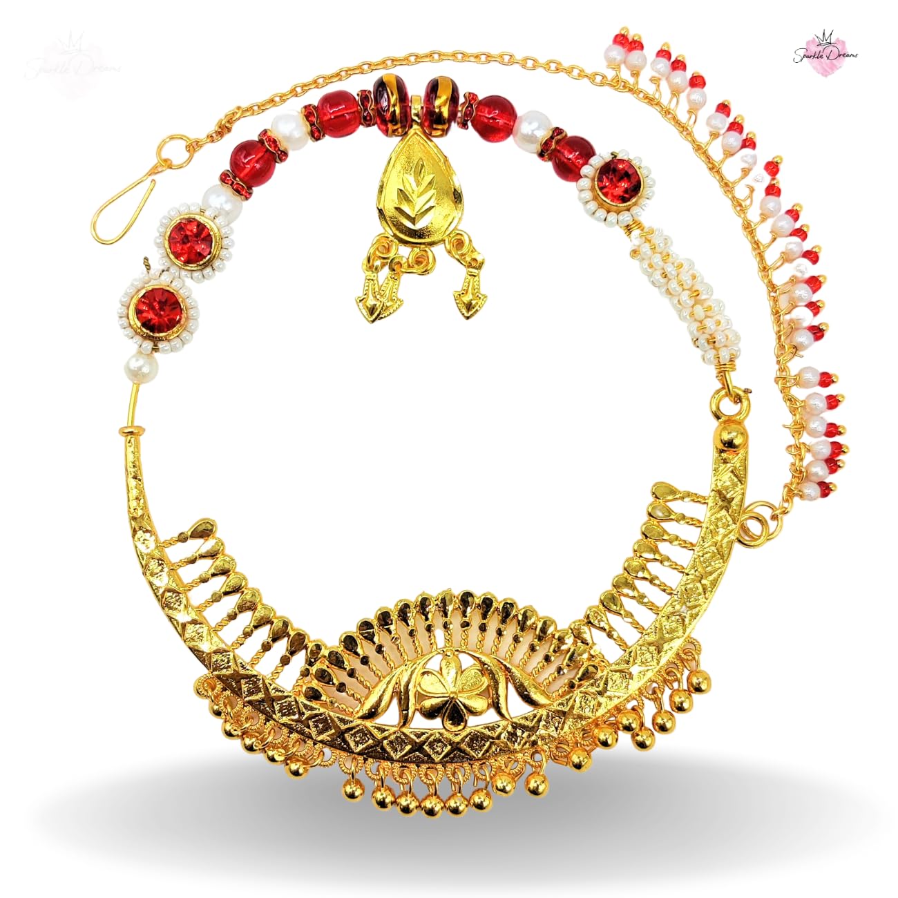 Gold Plated Pahari Nath With chain with Latest Nath Design hookupcart