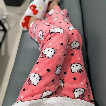 Hello Kitty Fleece Pajama Pants for Women | Double Elastic Soft Fabric Trousers