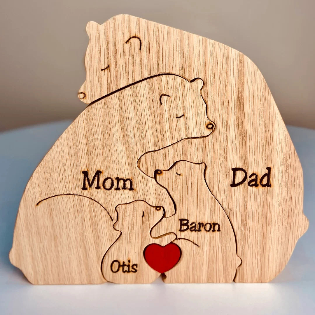 Handmade Wooden Bear Family - hookupcart