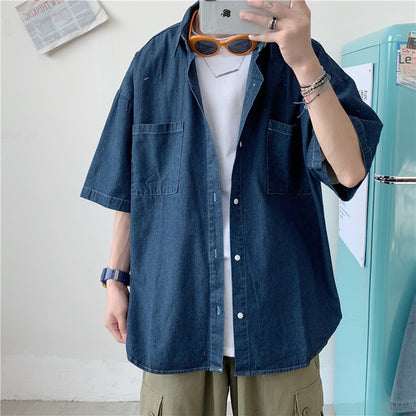 Men’s Summer Short-Sleeved Denim Shirt – Lightweight & Comfortable