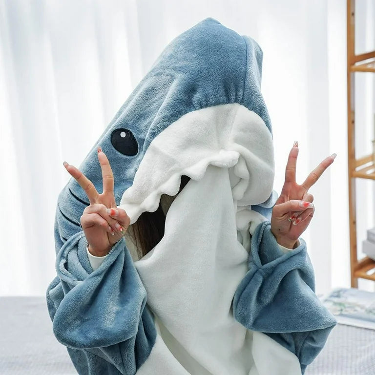 Wearable Shark Blanket Hoodie | Adult shark fleece blanket