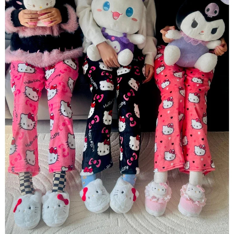 Hello Kitty Fleece Pajama Pants for Women | Double Elastic Soft Fabric Trousers