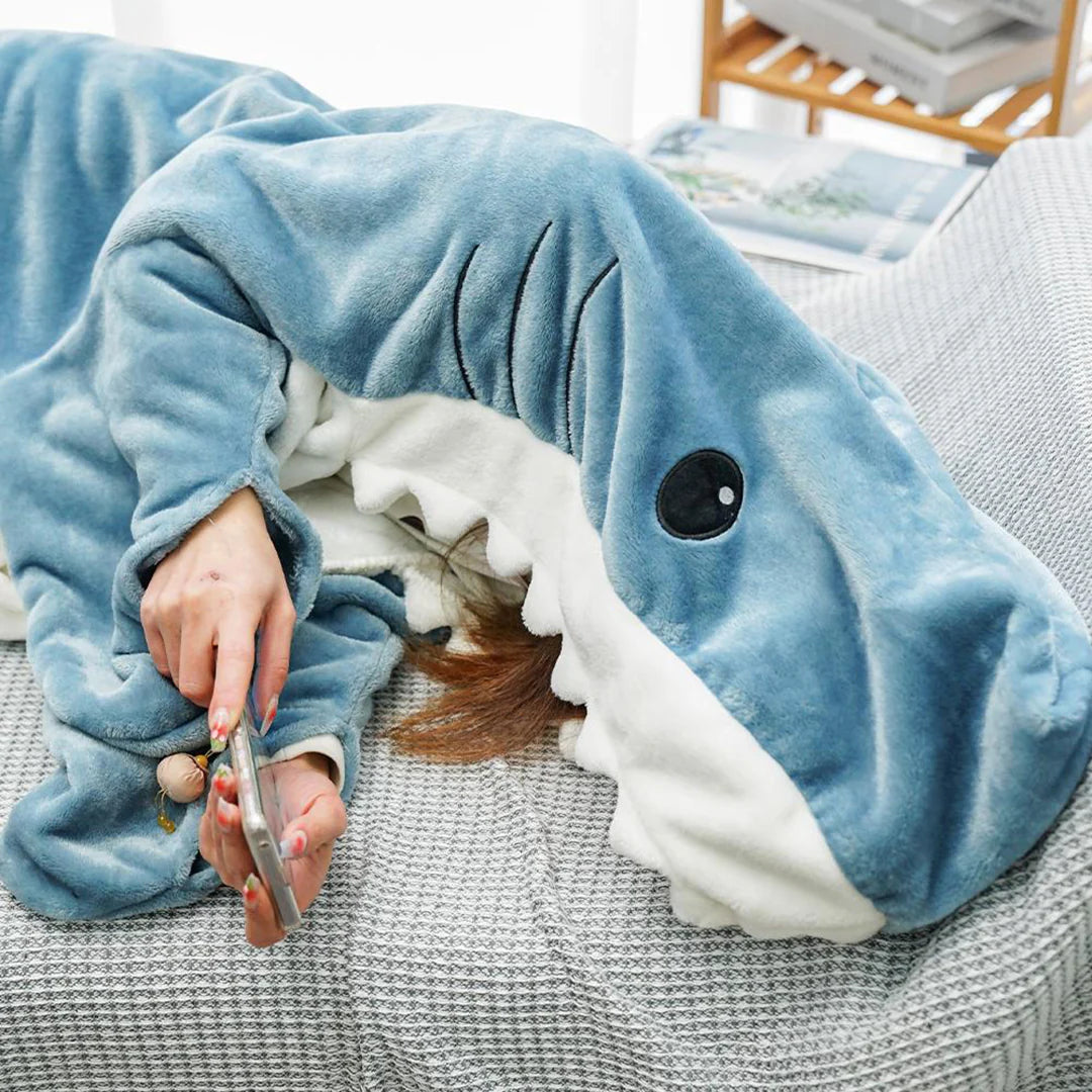 Wearable Shark Blanket Hoodie | Adult shark fleece blanket