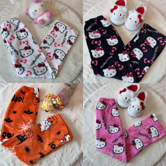 Hello Kitty Fleece Pajama Pants for Women | Double Elastic Soft Fabric Trousers