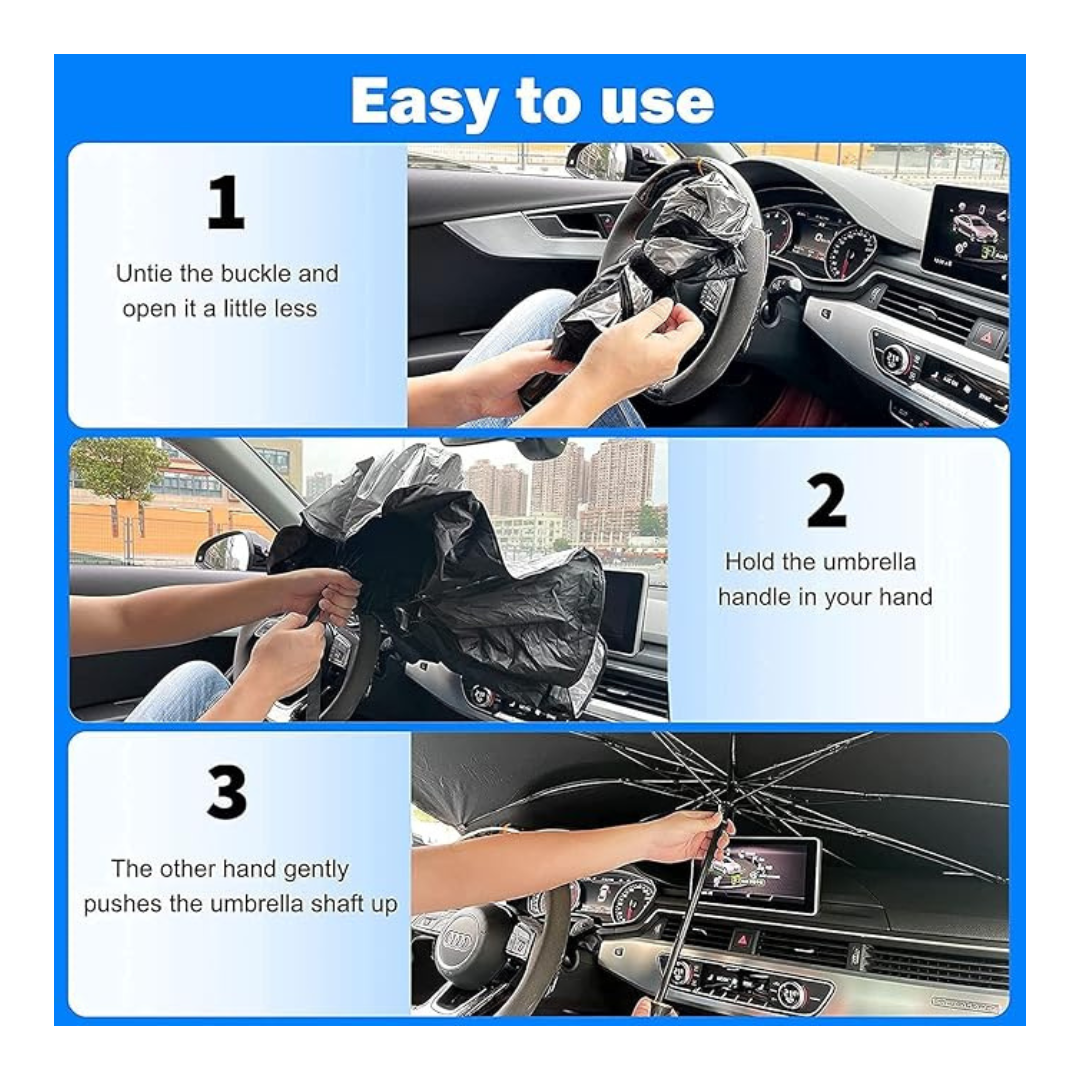 Car Sunshade Umbrella with Cover Bag | Protects Against UV Rays, Reduces Interior Heat