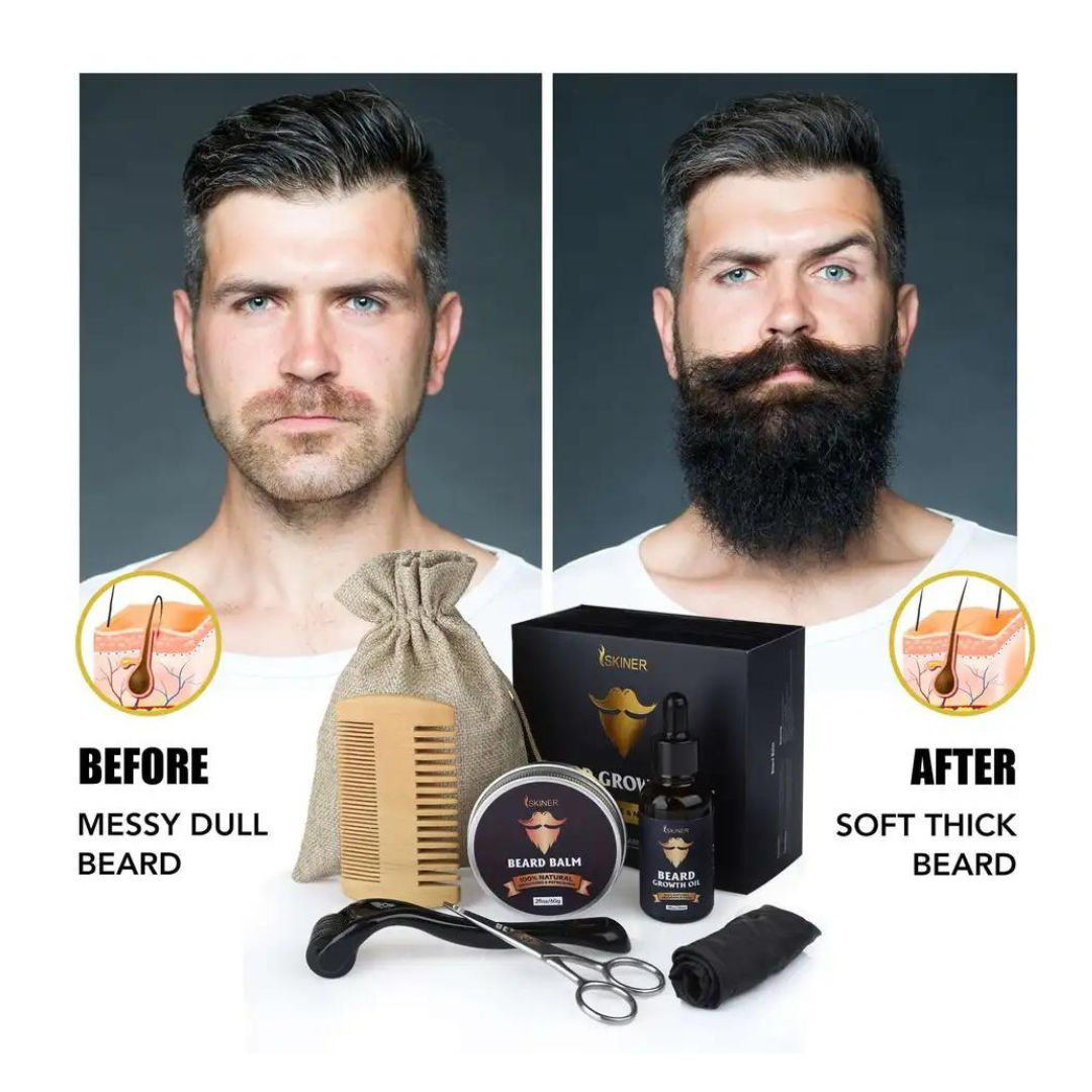 5pcs/set Beard Growth Kit For Men | Grooming Beard Care Oil, Moisturizer, Wax, Balm With Roller Comb