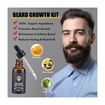 5pcs/set Beard Growth Kit For Men | Grooming Beard Care Oil, Moisturizer, Wax, Balm With Roller Comb