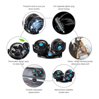 Dual Head Fan for Car | 360 Degree Rotatable Head, Suitable for all type vehicle