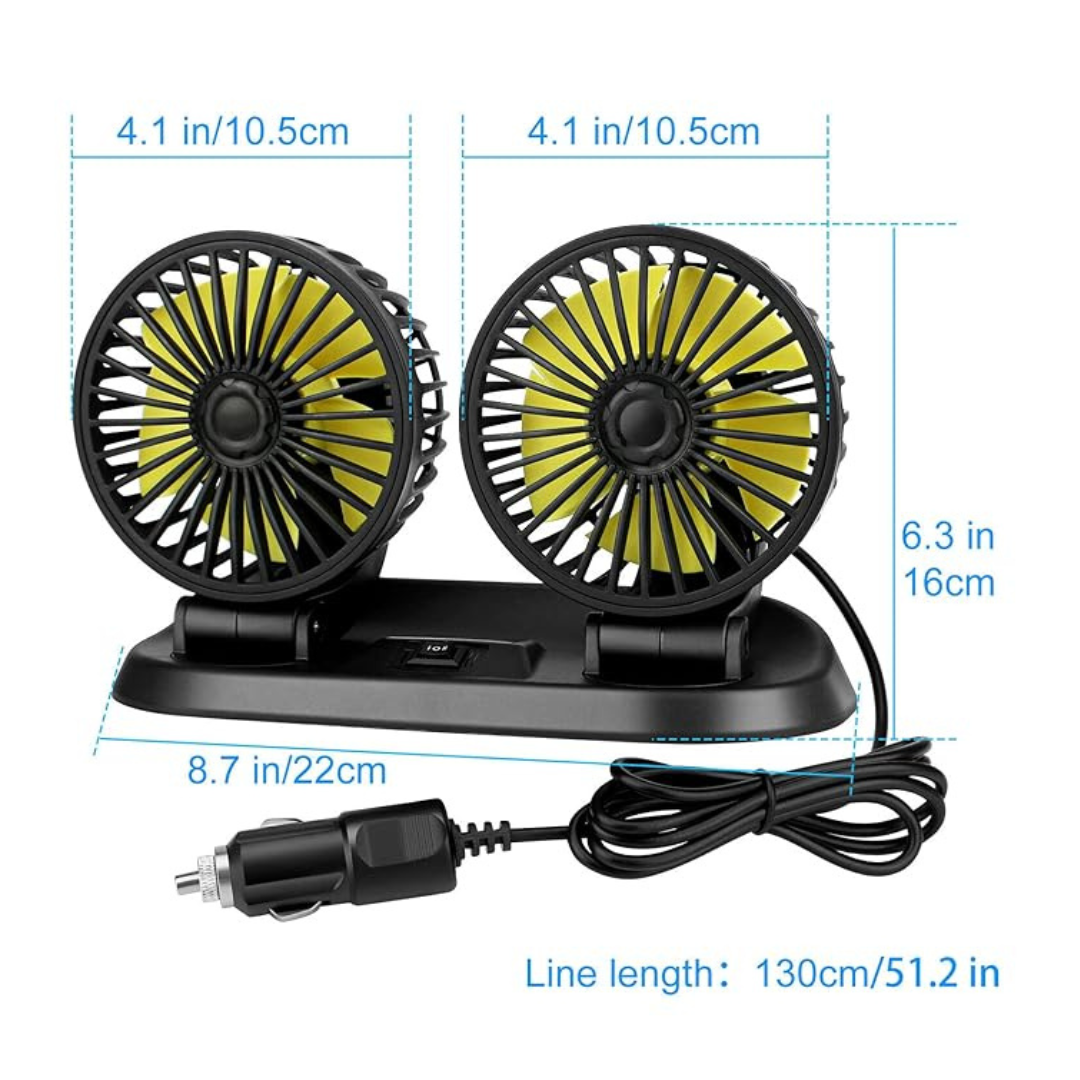 Dual Head Fan for Car | 360 Degree Rotatable Head, Suitable for all type vehicle