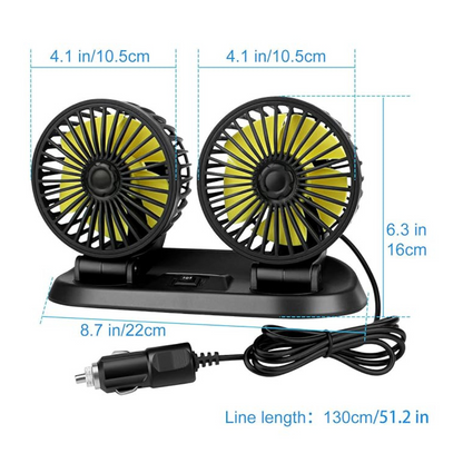 Dual Head Fan for Car | 360 Degree Rotatable Head, Suitable for all type vehicle