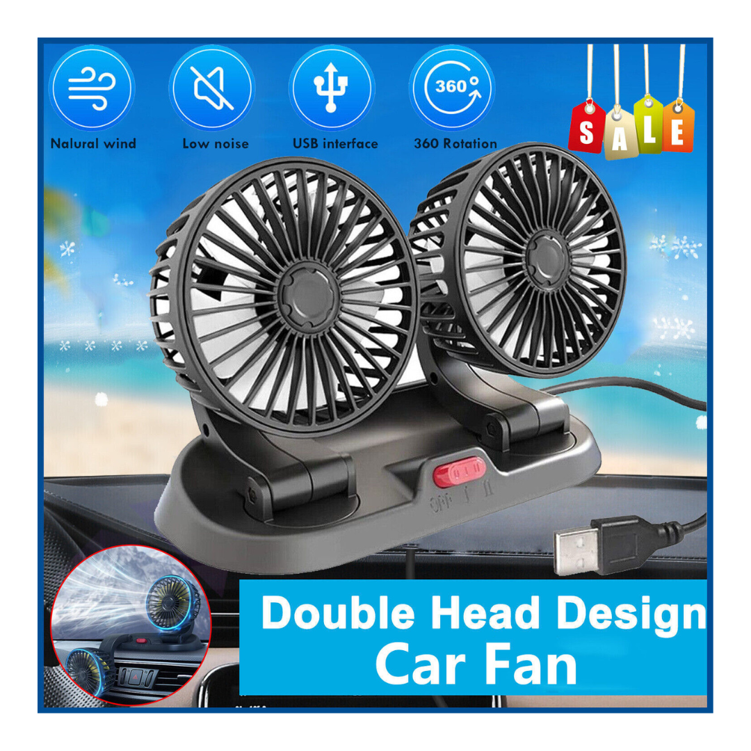 Dual Head Fan for Car | 360 Degree Rotatable Head, Suitable for all type vehicle