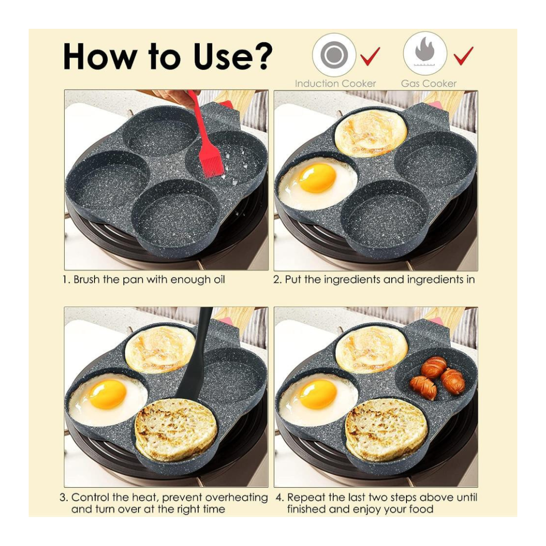 4-Holes Non-Stick Pan with Wooden Handle