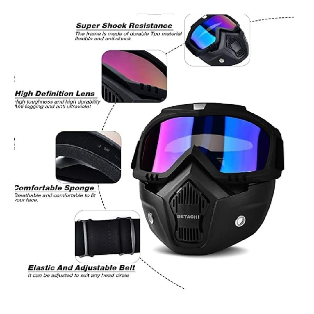 Goggles with Detachable Face Mask for Helmet