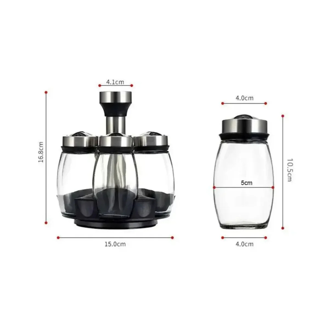 7 Glass Spice Jar with 360-Degree Rotating Rack