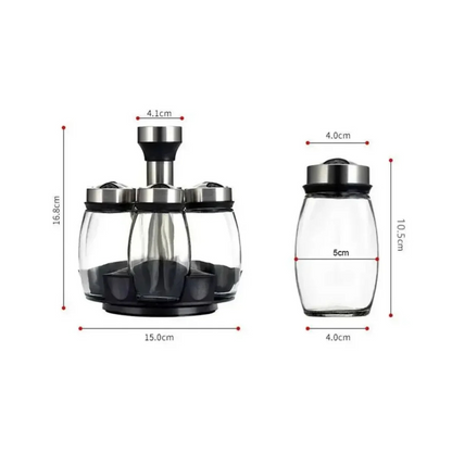 7 Glass Spice Jar with 360-Degree Rotating Rack