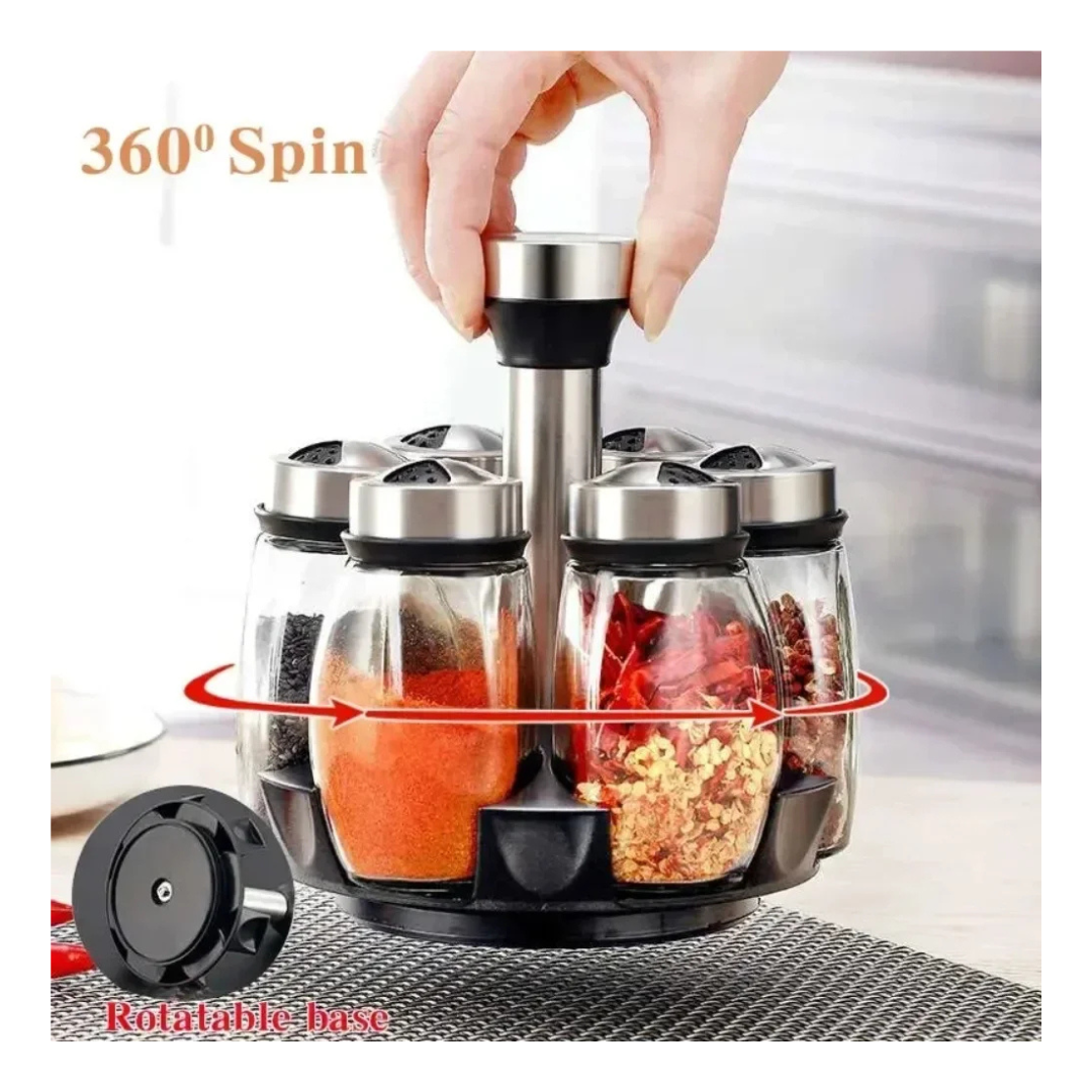 7 Glass Spice Jar with 360-Degree Rotating Rack