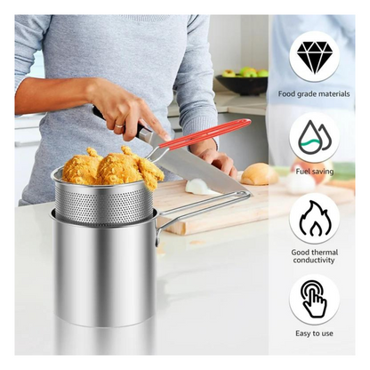 Stainless Steel Deep Fryer With Frying Basket | Mini Mesh Pot Deep Fryer