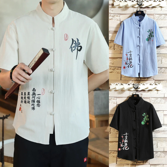 Traditional Chinese Shirt for Men, Short Sleeves Hanfu Shirt