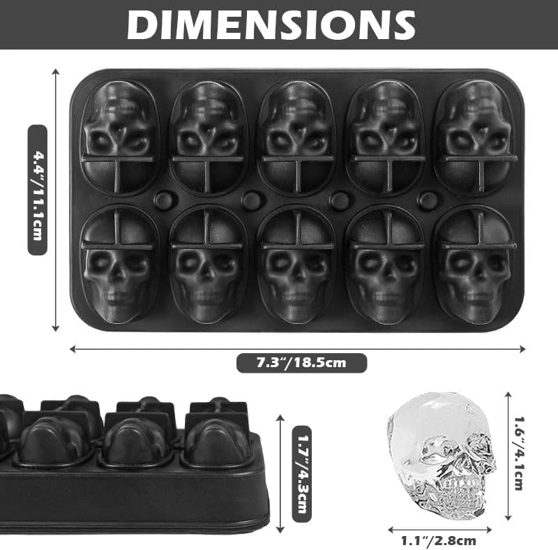 Silicone 10-Cavity Skull Ice Mold Tray with Funnel