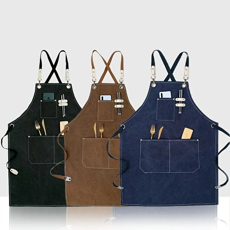 Buy 1 Get 1 Free Thickened Waterproof Wear-resistant Canvas Apron With Pockets - Durable Crossback Adjustable Apron