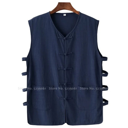 Classic Chinese Sleeveless Vest For Men, Cotton Kung Fu Vest