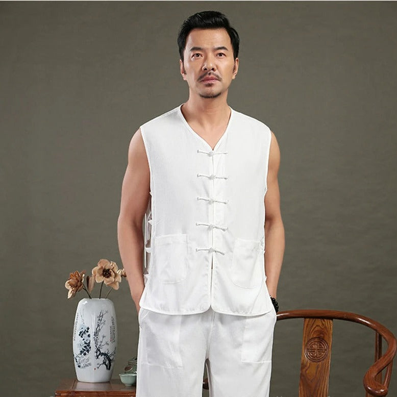 Classic Chinese Sleeveless Vest For Men, Cotton Kung Fu Vest