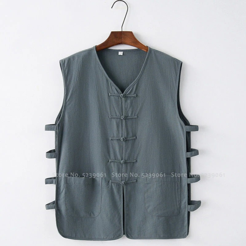 Classic Chinese Sleeveless Vest For Men, Cotton Kung Fu Vest