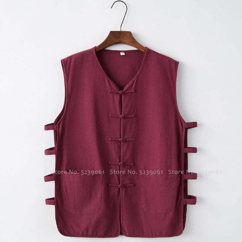 Classic Chinese Sleeveless Vest For Men, Cotton Kung Fu Vest